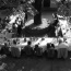 A moody wedding shot showing how we arange the table around the old chestnut tree in the courtyard